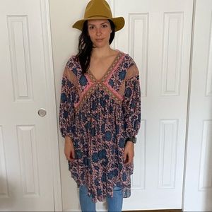free people flowy floral long sleeve top small